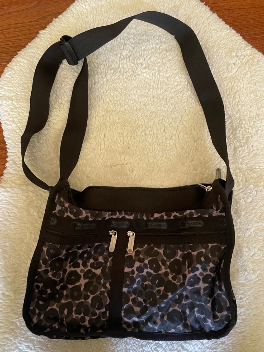 LeSportsac Leopard Print Crossbody Bag - Black & Taupe Accent